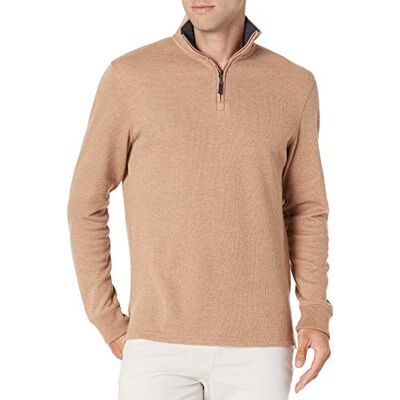 Amazon Essentials Men's Quarter-Zip French Rib Jumper, Camel Heather, XXL Amazon Essentials Men's Quarter-Zip French Rib Jumper, Camel Heather, XXL
