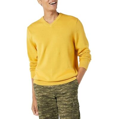 Amazon Essentials Men's V-Neck Pullover Jumper (Available in Big & Tall), Gold, S Amazon Essentials Men's V-Neck Pullover Jumper (Available in Big & Tall), Gold, S