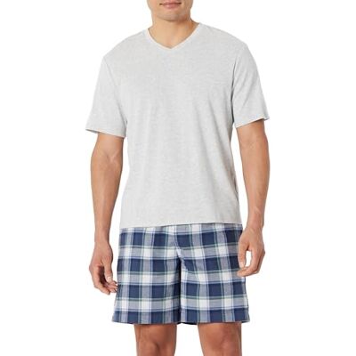 Amazon Essentials Men's Cotton Poplin Pyjama Shorts with Cotton T-Shirt Set Amazon Essentials Men's Cotton Poplin Pyjama Shorts with Cotton T-Shirt Set