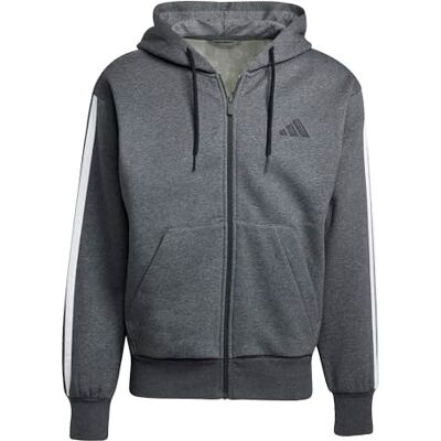 adidas Men's Essential Three Stripes Fleece Zipper Hoodie Sweatshirt, dark grey heather/black, XXL adidas Men's Essential Three Stripes Fleece Zipper Hoodie Sweatshirt, dark grey heather/black, XXL