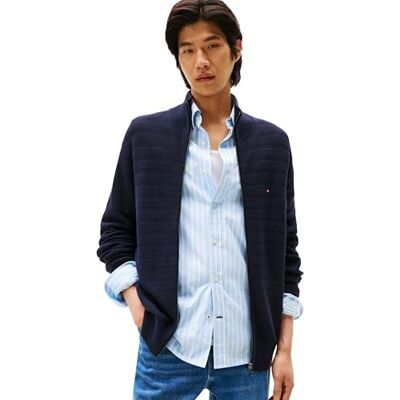 Tommy Hilfiger Men’s Warm Stripe Structure Jumper with Zip, Blue (Desert Sky), M Tommy Hilfiger Men’s Warm Stripe Structure Jumper with Zip, Blue (Desert Sky), M
