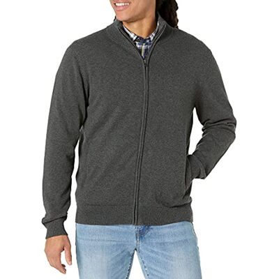 Amazon Essentials Men's Full-Zip Cotton Jumper, Charcoal Heather, XXL Amazon Essentials Men's Full-Zip Cotton Jumper, Charcoal Heather, XXL