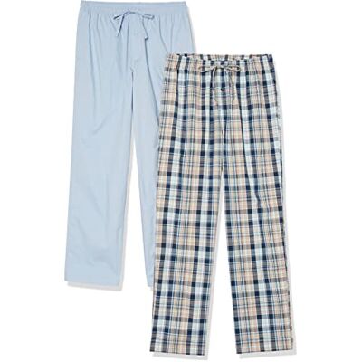 Amazon Essentials Men's Cotton-Stretch Poplin Full-Length Pyjama Bottoms, Pack of 2, Dusty Blue/Taupe/Navy, Madras, XXS Amazon Essentials Men's Cotton-Stretch Poplin Full-Length Pyjama Bottoms, Pack of 2, Dusty Blue/Taupe/Navy, Madras, XXS