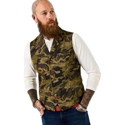 Joe Browns Men's Washed Camo Fabric Waistcoat, Regular, Green, UK 44 Joe Browns Men's Washed Camo Fabric Waistcoat, Regular, Green, UK 44