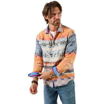 Joe Browns Men's Aztec Print Overshirt, Regular, Orange, UK S Joe Browns Men's Aztec Print Overshirt, Regular, Orange, UK S