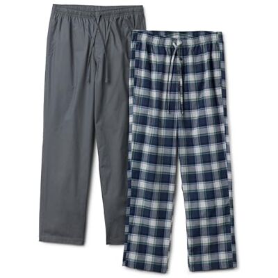 Amazon Essentials Men's Cotton-Stretch Poplin Full-length Pyjama Bottoms, Pack of 2, Charcoal/Country Plaid, S Amazon Essentials Men's Cotton-Stretch Poplin Full-length Pyjama Bottoms, Pack of 2, Charcoal/Country Plaid, S