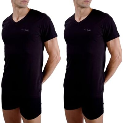 pierre cardin underwear Men's Cotton T-Shirt Signature V-Neck Embroidery Black (Pack of 2), Black, M pierre cardin underwear Men's Cotton T-Shirt Signature V-Neck Embroidery Black (Pack of 2), Black, M