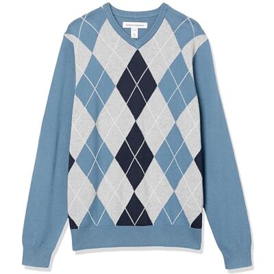Amazon Essentials Men's V-Neck Pullover Jumper (Available in Big & Tall), Blue Argyle, L Amazon Essentials Men's V-Neck Pullover Jumper (Available in Big & Tall), Blue Argyle, L