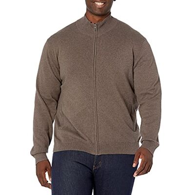 Amazon Essentials Men's Full-Zip Cotton Jumper, Brown Heather, XXL Amazon Essentials Men's Full-Zip Cotton Jumper, Brown Heather, XXL