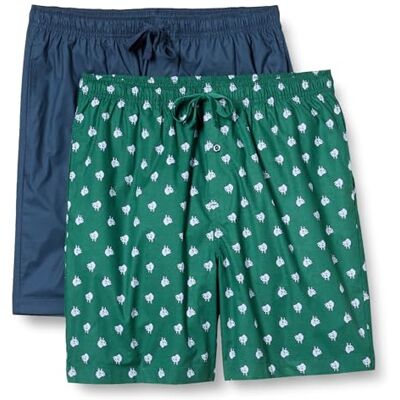 Amazon Essentials Men's Lounge Cotton Stretch Poplin Pyjama Shorts, Pack of 2, Indigo/Wolf, XS Amazon Essentials Men's Lounge Cotton Stretch Poplin Pyjama Shorts, Pack of 2, Indigo/Wolf, XS