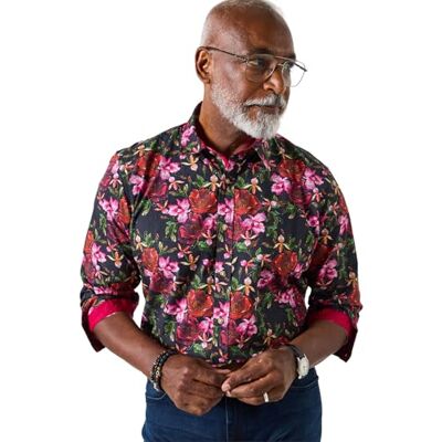 Joe Browns Mens Contrast Trim Floral Printed Shirt Regular Black UK S Joe Browns Mens Contrast Trim Floral Printed Shirt Regular Black UK S