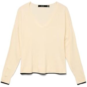 VERO MODA Women's Vmbreeze LS V-Neck Pullover Ga Boo Knitted Jumper, Birch/Detail: w. Black Contrast, M VERO MODA Women's Vmbreeze LS V-Neck Pullover Ga Boo Knitted Jumper, Birch/Detail: w. Black Contrast, M