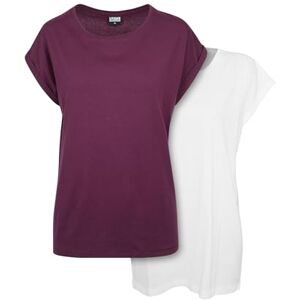Urban Classics Women's Ladies Extended Shoulder Tee 2-pack T-Shirt, White+cherry, XS Urban Classics Women's Ladies Extended Shoulder Tee 2-pack T-Shirt, White+cherry, XS