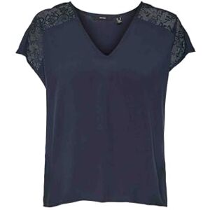 VERO MODA Women's Vmrusk Lace V-Neck SS Top WVN Ga, Blazer Navy, M VERO MODA Women's Vmrusk Lace V-Neck SS Top WVN Ga, Blazer Navy, M