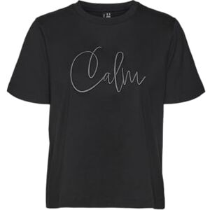 VERO MODA Women's Vmfea Mette SS Top Box JRS Ga T-Shirt, Black/Detail:Calm, M VERO MODA Women's Vmfea Mette SS Top Box JRS Ga T-Shirt, Black/Detail:Calm, M