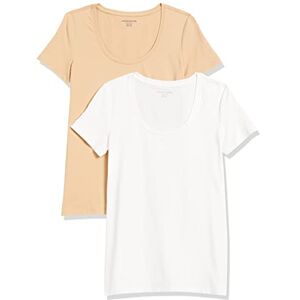 Amazon Essentials Women's Regular-Fit Short-Sleeve Scoop Neck T-Shirt (Available in Plus Size), Pack of 2, White/Light Camel, XL Amazon Essentials Women's Regular-Fit Short-Sleeve Scoop Neck T-Shirt (Available in Plus Size), Pack of 2, White/Light Camel, XL