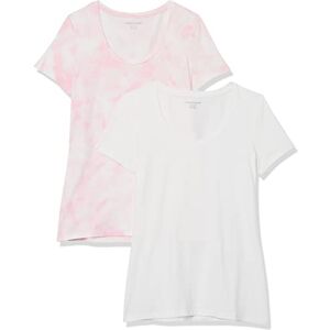 Amazon Essentials Women's Regular-Fit Short-Sleeve Scoop Neck T-Shirt (Available in Plus Size), Pack of 2, Pink Tie Dye/White, XXL Amazon Essentials Women's Regular-Fit Short-Sleeve Scoop Neck T-Shirt (Available in Plus Size), Pack of 2, Pink Tie Dye/White, XXL