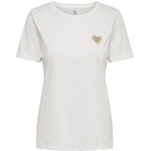 ONLY ONLKITA Women's Plain T-Shirt with Brand Heart Basic Short Sleeve Crew Neck Top Short Sleeve Top, Cloud Dancer/Print: Gold Glitter Heart, XL ONLY ONLKITA Women's Plain T-Shirt with Brand Heart Basic Short Sleeve Crew Neck Top Short Sleeve Top, Cloud Dancer/Print: Gold Glitter Heart, XL