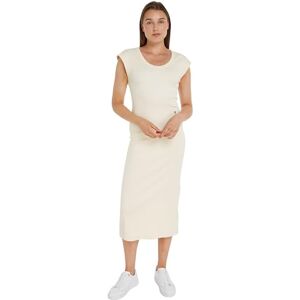 Tommy Hilfiger Women's Slim Rib DRS Midi Cap Sleeve Ww0ww41273 Bodycon Dresses, Beige (Calico), M Tommy Hilfiger Women's Slim Rib DRS Midi Cap Sleeve Ww0ww41273 Bodycon Dresses, Beige (Calico), M