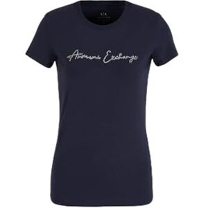 Armani Exchange Women's Rhinestone Script Logo Cotton Crew Neck T-Shirt, Blueberry Jelly, XL Armani Exchange Women's Rhinestone Script Logo Cotton Crew Neck T-Shirt, Blueberry Jelly, XL