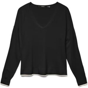 VERO MODA Women's Vmbreeze LS V-Neck Pullover Ga Boo Knitted Jumper, Black/Detail: w. Birch Contrast, M VERO MODA Women's Vmbreeze LS V-Neck Pullover Ga Boo Knitted Jumper, Black/Detail: w. Birch Contrast, M