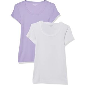 Amazon Essentials Women's Slim-Fit Cap-Sleeve Scoop Neck T-Shirt, Pack of 2, White/Lavender, XS Amazon Essentials Women's Slim-Fit Cap-Sleeve Scoop Neck T-Shirt, Pack of 2, White/Lavender, XS