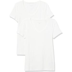 Amazon Essentials Women's Slim-Fit Short-Sleeve V-Neck T-Shirt, Pack of 2, White, XS Amazon Essentials Women's Slim-Fit Short-Sleeve V-Neck T-Shirt, Pack of 2, White, XS