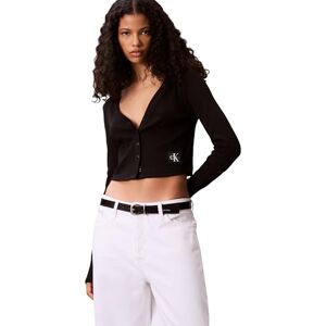 Calvin Klein Women’s Woven Label Ribbed Cardigan with Button Placket, Black (Black), M Calvin Klein Women’s Woven Label Ribbed Cardigan with Button Placket, Black (Black), M