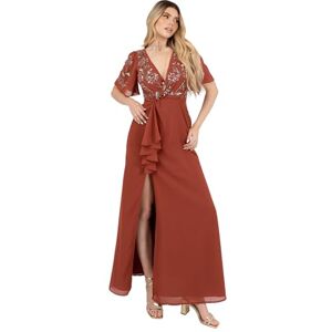 Maya Deluxe Women's Maxi Dress Ladies V-Neck Short Angel Sleeve Sequin Embellished Ruffles Side Split A-line Evening Ball Gown, Rust 16 Maya Deluxe Women's Maxi Dress Ladies V-Neck Short Angel Sleeve Sequin Embellished Ruffles Side Split A-line Evening Ball Gown, Rust 16