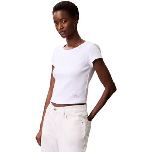Calvin Klein Women’s Short Sleeve Round Neck Woven Label Rib Baby Tee, White (Brilliant White), S Calvin Klein Women’s Short Sleeve Round Neck Woven Label Rib Baby Tee, White (Brilliant White), S