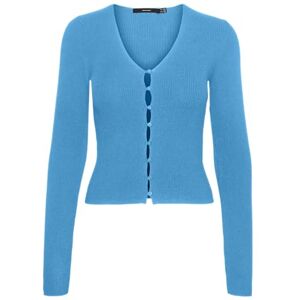 VERO MODA Women's Vmgold Rib LS V-Neck Button Jumper Knitted, Bonnie Blue, L VERO MODA Women's Vmgold Rib LS V-Neck Button Jumper Knitted, Bonnie Blue, L