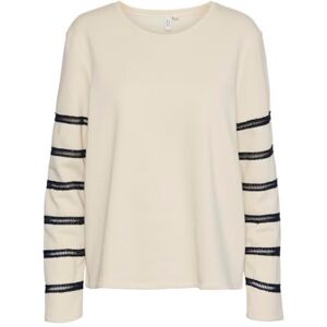 VERO MODA Women's Vmvilna L/S Sweat JRS Btq Sweatshirt, Birch/Detail: Tape in Navy Blazer, M VERO MODA Women's Vmvilna L/S Sweat JRS Btq Sweatshirt, Birch/Detail: Tape in Navy Blazer, M