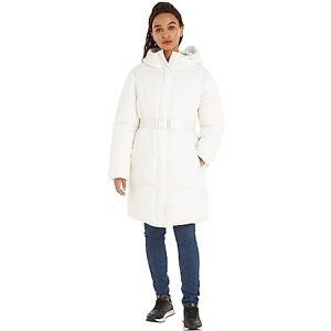 Calvin Klein Jeans Women Coat Logo Belt Long Puffer Winter, White (Ivory), S Calvin Klein Jeans Women Coat Logo Belt Long Puffer Winter, White (Ivory), S