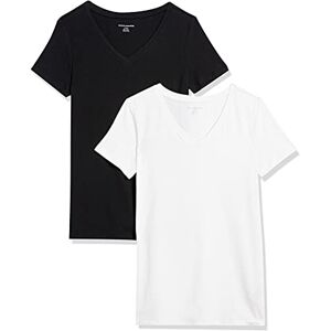 Amazon Essentials Women's Regular-Fit Short-Sleeve V-Neck T-Shirt, Pack of 2, Black/White, XS Amazon Essentials Women's Regular-Fit Short-Sleeve V-Neck T-Shirt, Pack of 2, Black/White, XS