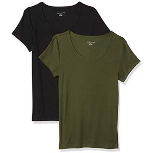 Amazon Essentials Women's Slim-Fit Cap-Sleeve Scoop Neck T-Shirt, Pack of 2, Dark Olive/Black, XS Amazon Essentials Women's Slim-Fit Cap-Sleeve Scoop Neck T-Shirt, Pack of 2, Dark Olive/Black, XS