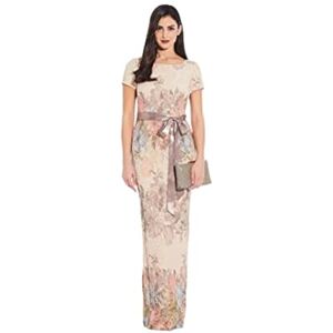 Adrianna Papell Women's Short-Sleeve Floral Matteleasse Column Gown Special Occasion Dress, Blush Multi, 12 Adrianna Papell Women's Short-Sleeve Floral Matteleasse Column Gown Special Occasion Dress, Blush Multi, 12