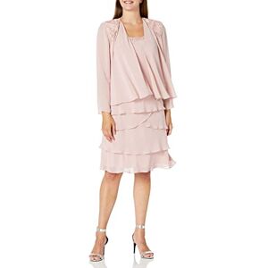 S.L. Fashions Women's Mother of The Bride Two Piece Beaded Jacket Dress Special Occasion, Faded Rose, 20 S.L. Fashions Women's Mother of The Bride Two Piece Beaded Jacket Dress Special Occasion, Faded Rose, 20