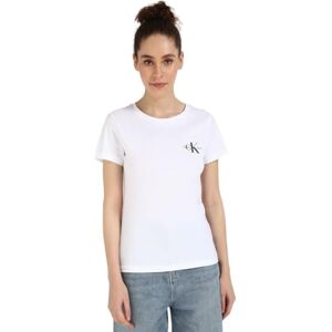 Calvin Klein Women's 2 Pack Monologo Slim Short Sleeve Round Neck T-Shirts, Multicolor (Leek Green/Bright White), S Calvin Klein Women's 2 Pack Monologo Slim Short Sleeve Round Neck T-Shirts, Multicolor (Leek Green/Bright White), S