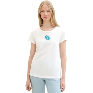 TOM TAILOR Women's 1042784 Basic T-Shirt with Floral Print, 10315 Whisper White, XS TOM TAILOR Women's 1042784 Basic T-Shirt with Floral Print, 10315 Whisper White, XS