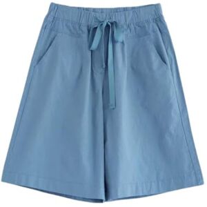 JXQXHCFS Summer Women Casual Drawstring Elastic Knee Length High Waist Wide Leg Shorts Sky Blue M