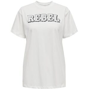 ONLY Women's Onldolla Life S/S Studs Top Box JRS T-Shirt, Cloud Dancer/Print: Rebel, Large ONLY Women's Onldolla Life S/S Studs Top Box JRS T-Shirt, Cloud Dancer/Print: Rebel, Large