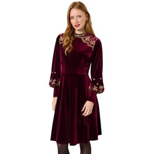 Joe Browns Women's Embroidered Stretchy Velvet Dress, Regular, Red, UK 12 Joe Browns Women's Embroidered Stretchy Velvet Dress, Regular, Red, UK 12