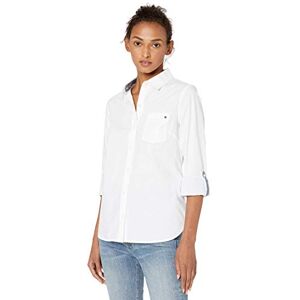 Tommy Hilfiger Women's Solid Button Collared Shirt with Adjustable Sleeves, Bright White, XL Tommy Hilfiger Women's Solid Button Collared Shirt with Adjustable Sleeves, Bright White, XL