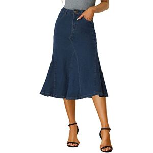 Allegra K Women's Skirts, High Waisted A-Line Flared Midi Skirts, Casual Denim Skirt for Women Dark Blue M