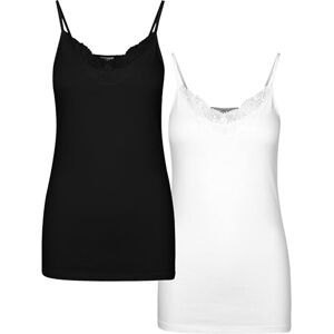 VERO MODA Women's Vminge Lace Singlet 2-Pack Noos Tall Top, Black/Pack: Bright White, M VERO MODA Women's Vminge Lace Singlet 2-Pack Noos Tall Top, Black/Pack: Bright White, M