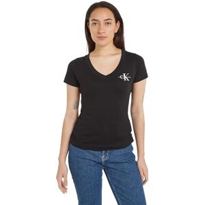 Calvin Klein Jeans Women's 2 Pack Short Sleeve V-Neck Monologo T-Shirts, Black (Ck Black/Bright White), XXS Calvin Klein Jeans Women's 2 Pack Short Sleeve V-Neck Monologo T-Shirts, Black (Ck Black/Bright White), XXS