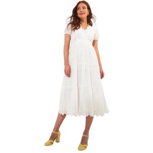 Joe Browns Women's Wrap Front Scalloped Edge Broderie Midi Dress, White, 6 Joe Browns Women's Wrap Front Scalloped Edge Broderie Midi Dress, White, 6
