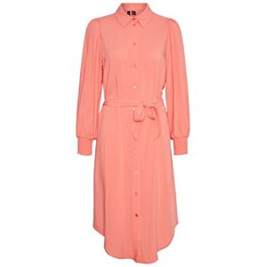 VERO MODA Women's Vmsara LS Calf Shirt Dress WVN, Georgia Peach, S VERO MODA Women's Vmsara LS Calf Shirt Dress WVN, Georgia Peach, S