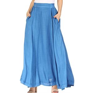 Sakkas 1829 - Noemi Women's Long Maxi Summer Casual Boho Skirt Elastic Waist & Pockets - Blue - OSP