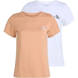 Calvin Klein Women’s 2 Pack Monologo Short Sleeve Slim Fit T-Shirts, Multicolor (Dusty Coral/Brilliant White), XS Calvin Klein Women’s 2 Pack Monologo Short Sleeve Slim Fit T-Shirts, Multicolor (Dusty Coral/Brilliant White), XS
